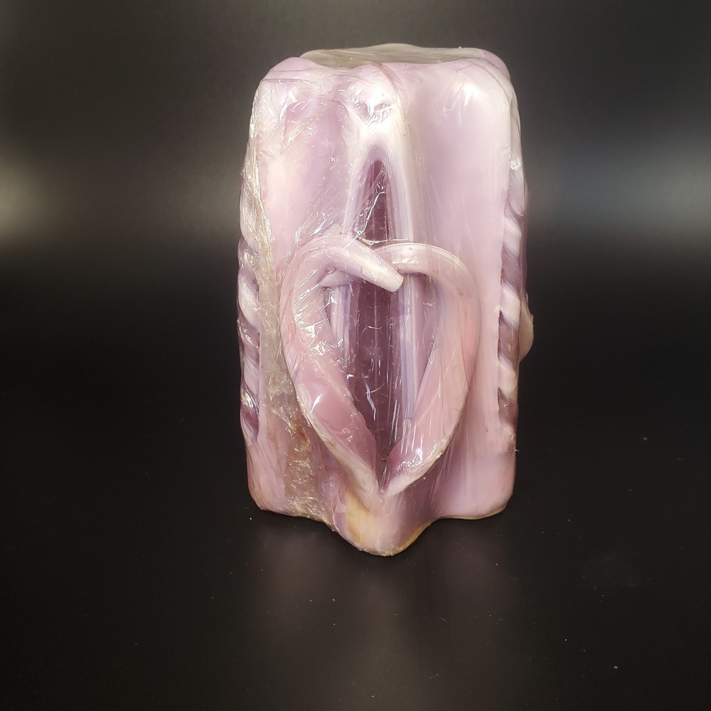 Small Ribbon Pillar Candle Purple Wax Hand Carved Candle Vintage‎ Retro Artisan